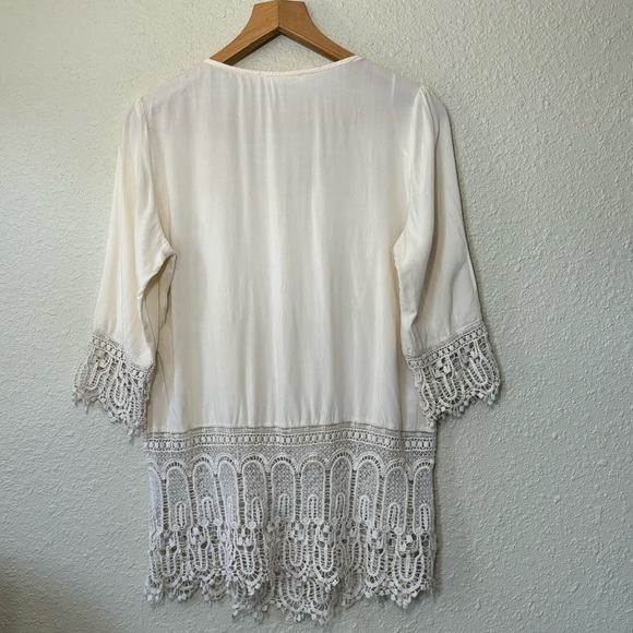 Solitaire pale cream, Boho Crochet Trim Tunic Top, Cover-up,Blouse. Women’s M - Picture 6 of 7